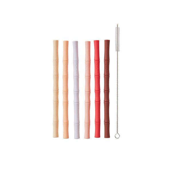 Bamboo Silicone Straw - Pack of 6 - Cherry Red / Vanilla