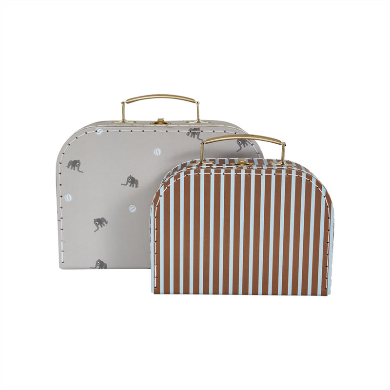 Mini Suitcases Elephant & Stripe - Set of 2 - Pale Blue