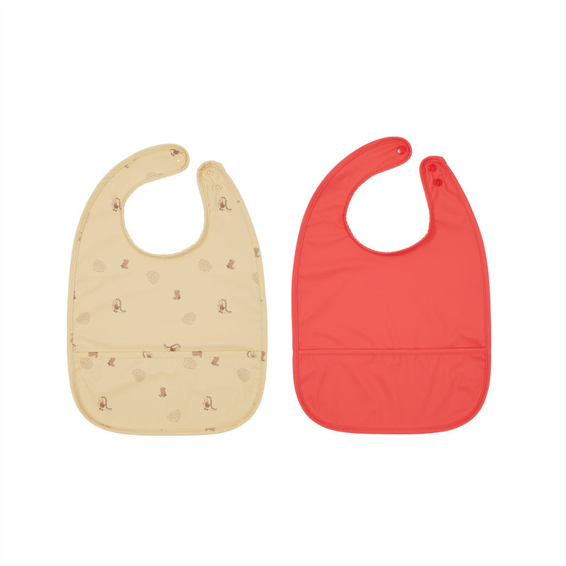 Dino Bib Set in Butter and Cherry Red