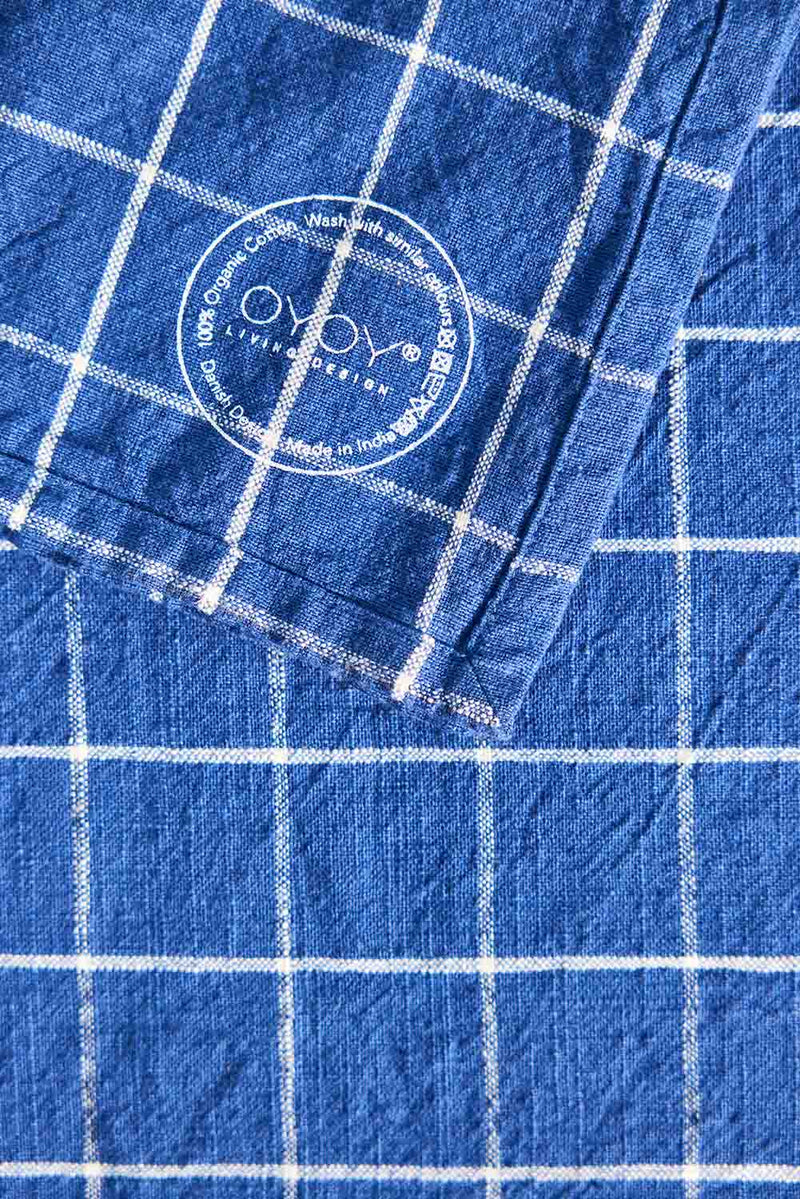 Grid Tablecloth in Dark Blue and White