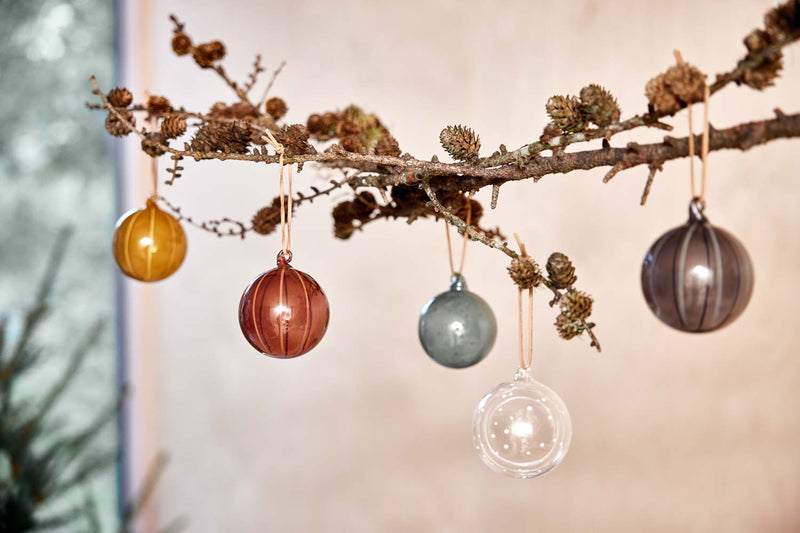 Natale Striped Christmas Glass Ball in Amber 2
