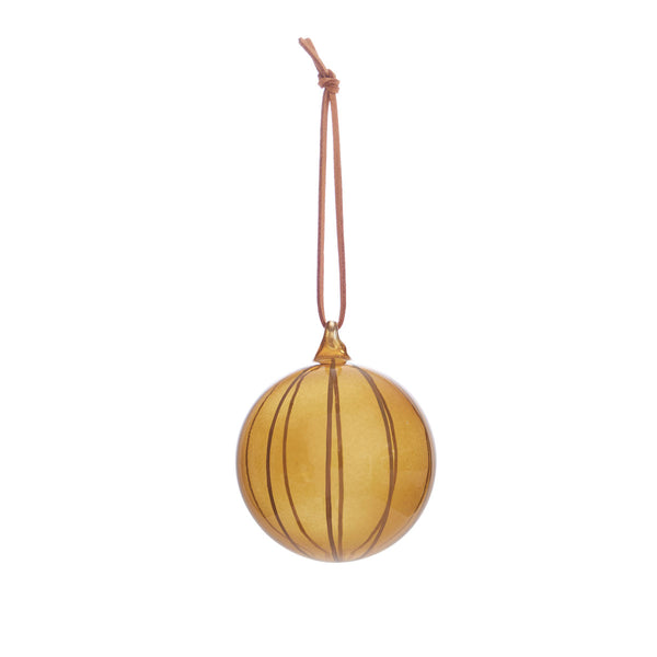 Natale Striped Christmas Glass Ball in Amber 1