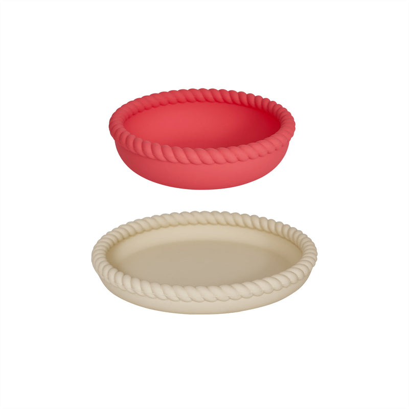 Mellow Plate & Bowl in Vanilla and Cherry Red