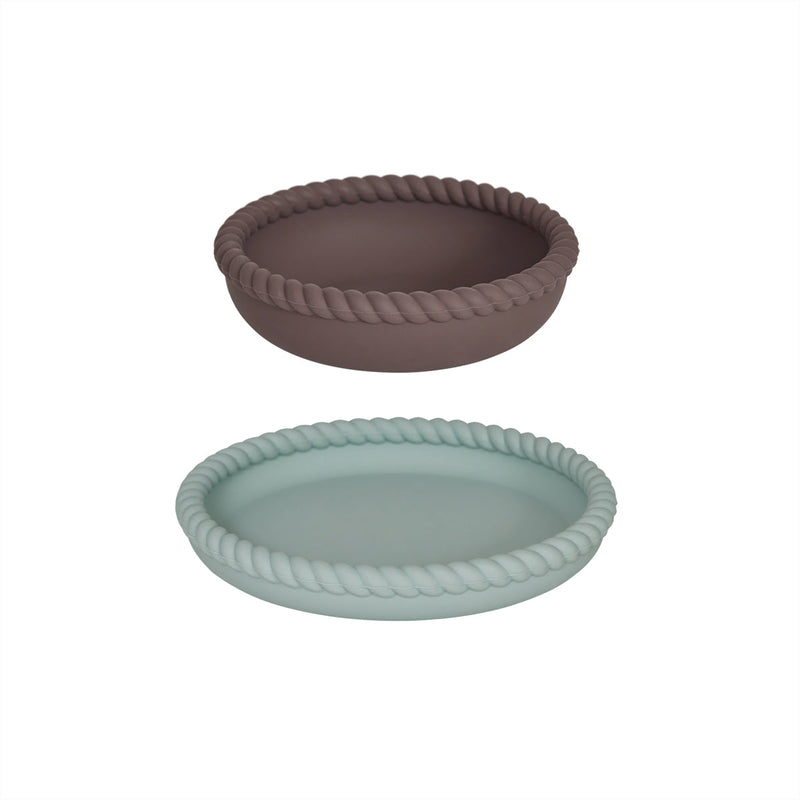 Mellow Plate & Bowl in Pale Mint and Choko